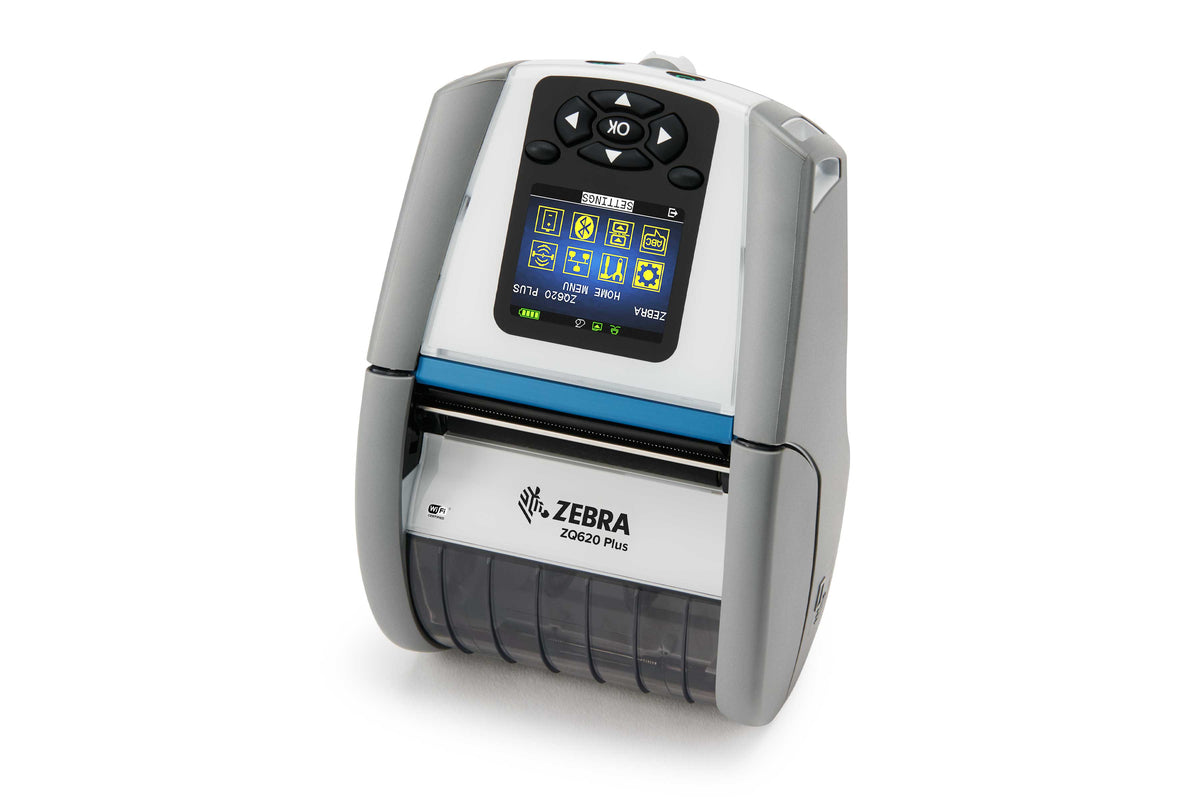 Zebra ZQ620 Plus Healthcare mobile receipt and label printer, white, Wi-Fi 6 + Bluetooth (ZQ62-HUXAE04-00) – 3/4 view