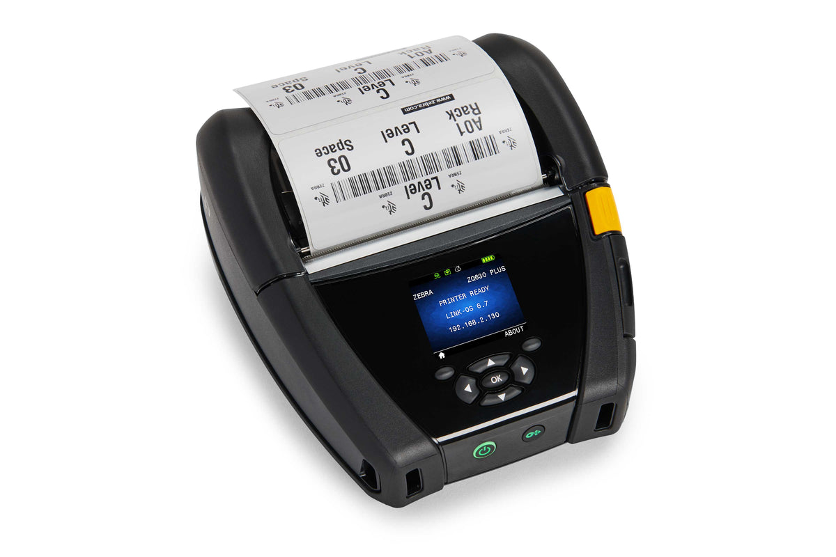 Zebra ZQ630 Plus mobile receipt and label printer, black, Wi-Fi + Bluetooth (ZQ63-AUWAE14-00) – printing a label