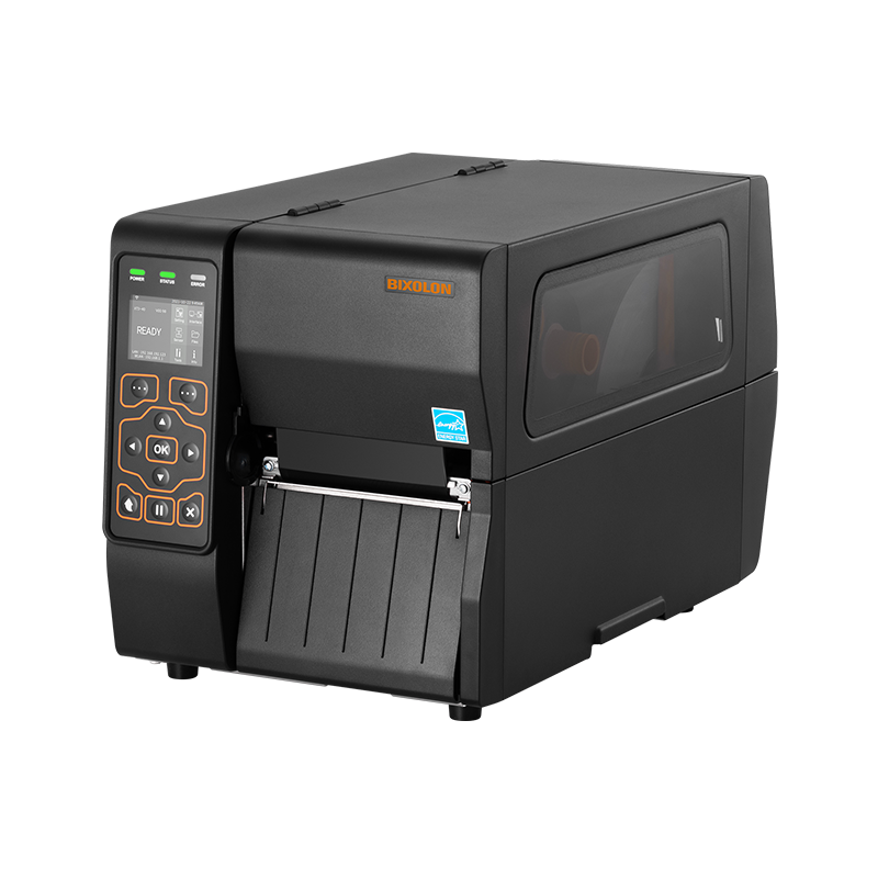 BIXOLON XT3-40 industrial label printer, 2.4-inch colour LCD, tear-off, 203 dpi, thermal transfer (XT3-40/BEG) – front angled view