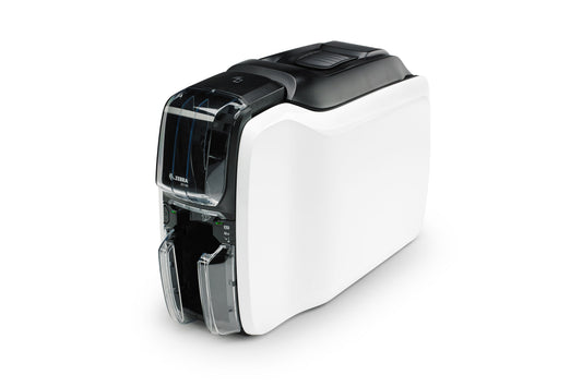 Zebra ZC100 plastic card printer, single-sided, magnetic stripe encoder (ZC11-0M0C000EM00) – left angled view