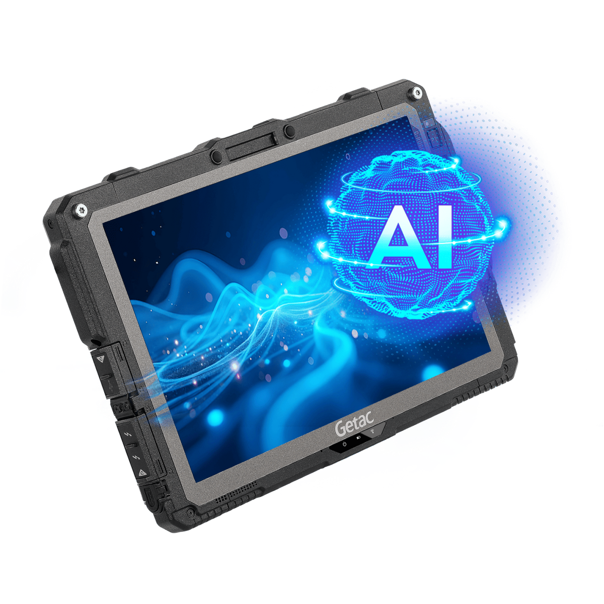 Getac UX10 G5 rugged 10.1-inch tablet, RF antenna pass-through (UW1764VIXUXX) – angled view