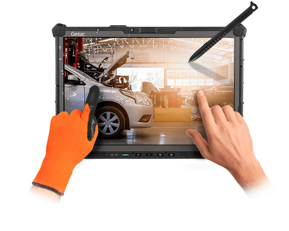 Getac G140 14" rugged tablet with 1D/2D barcode reader (GX6776WI1DCX) – in use with stylus