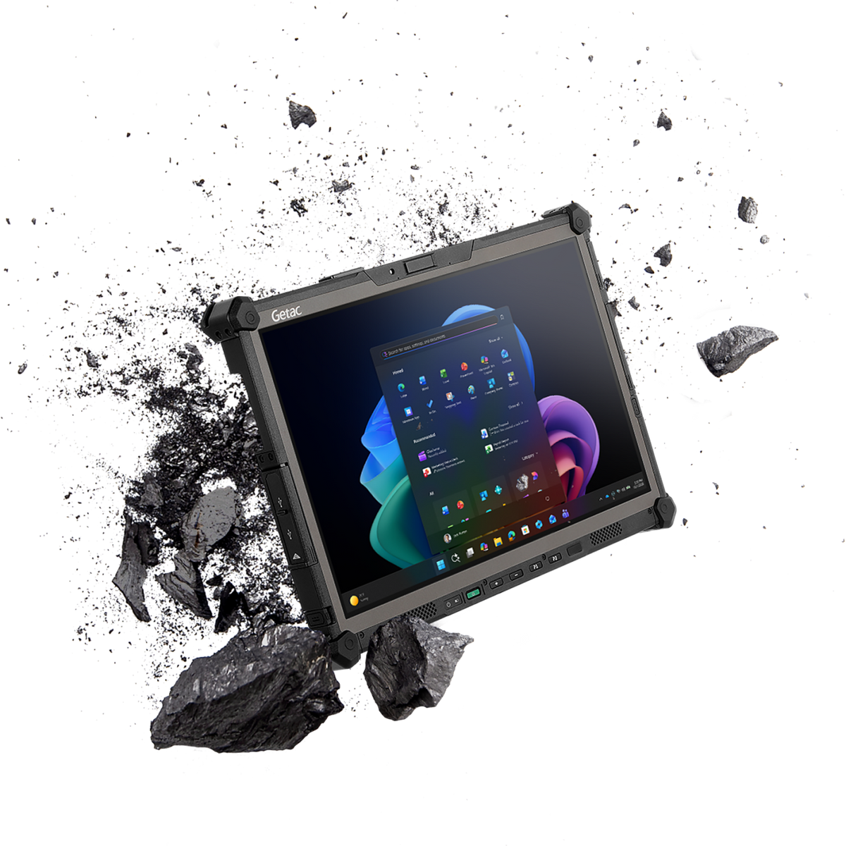 Getac G140 14" rugged tablet with HF RFID / NFC reader (GX2764WI1BSX) – angled view