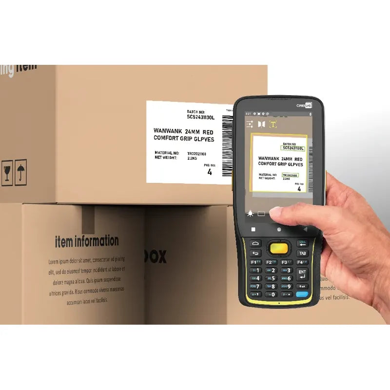 CipherLab RK26 rugged Android mobile computer, 28-key numeric/function keypad (AK266S4DFEG41) – scanning a label