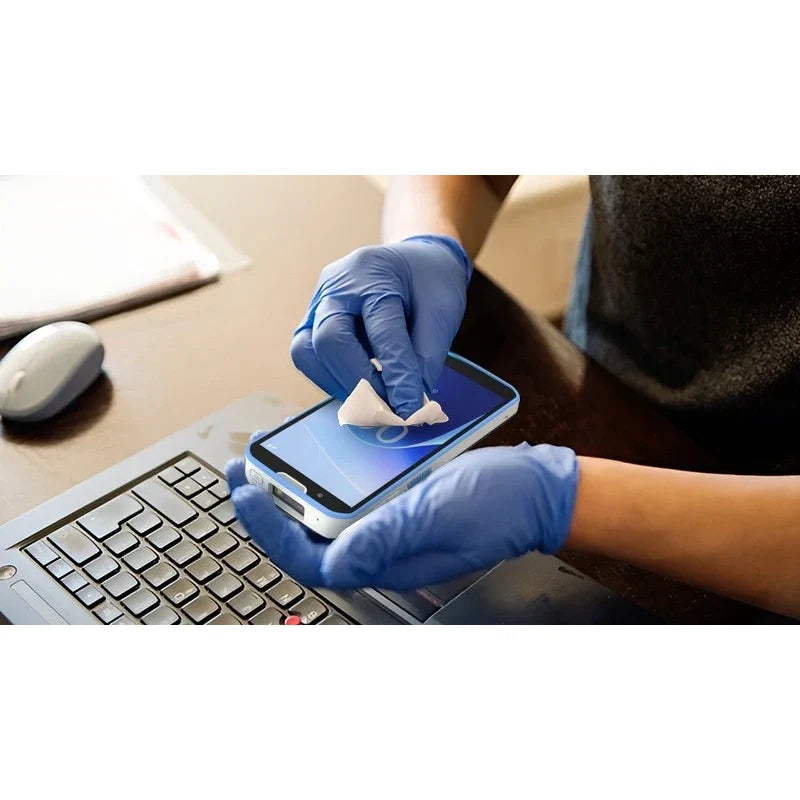 CipherLab RS38H 5G healthcare Android touch mobile computer, disinfectant-ready housing, 2D imager SE4720 (AS3858SF4NSGH) – being disinfected