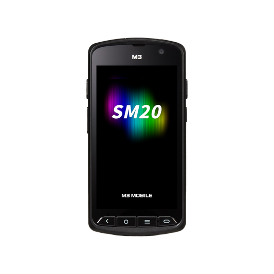 M3 Mobile SM20 rugged Android full-touch mobile computer, 5" display, SE4750 scan engine, 4G, standard battery (SM2X4R-S3CHSS-HF-ST) – front view