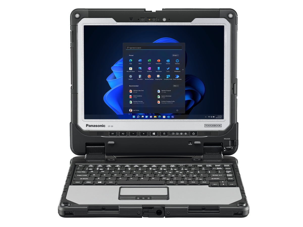 Panasonic TOUGHBOOK 33 mk4 fully rugged 12-inch 2-in-1 tablet with detachable German (QWERTZ) keyboard (CF-339AAACBG) – front view in laptop mode