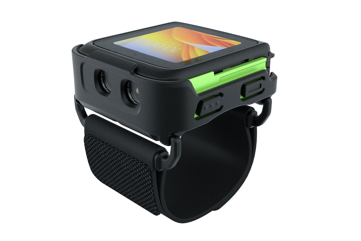 Zebra WS50 wearable computer, back of hand (WS5001-0B2J3020EA6) – angled view