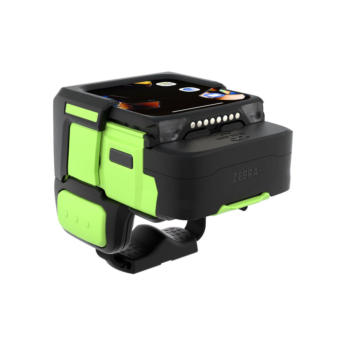 Zebra WS501-R wearable computer, back-of-hand mount, integrated UHF RFID reader (WS5012-0D3M1030ERW) – back angled view with RFID module